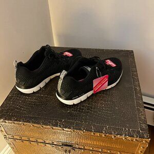 NWT - Sketchers Woman's Sneakers - Black w/White & Gray Accents